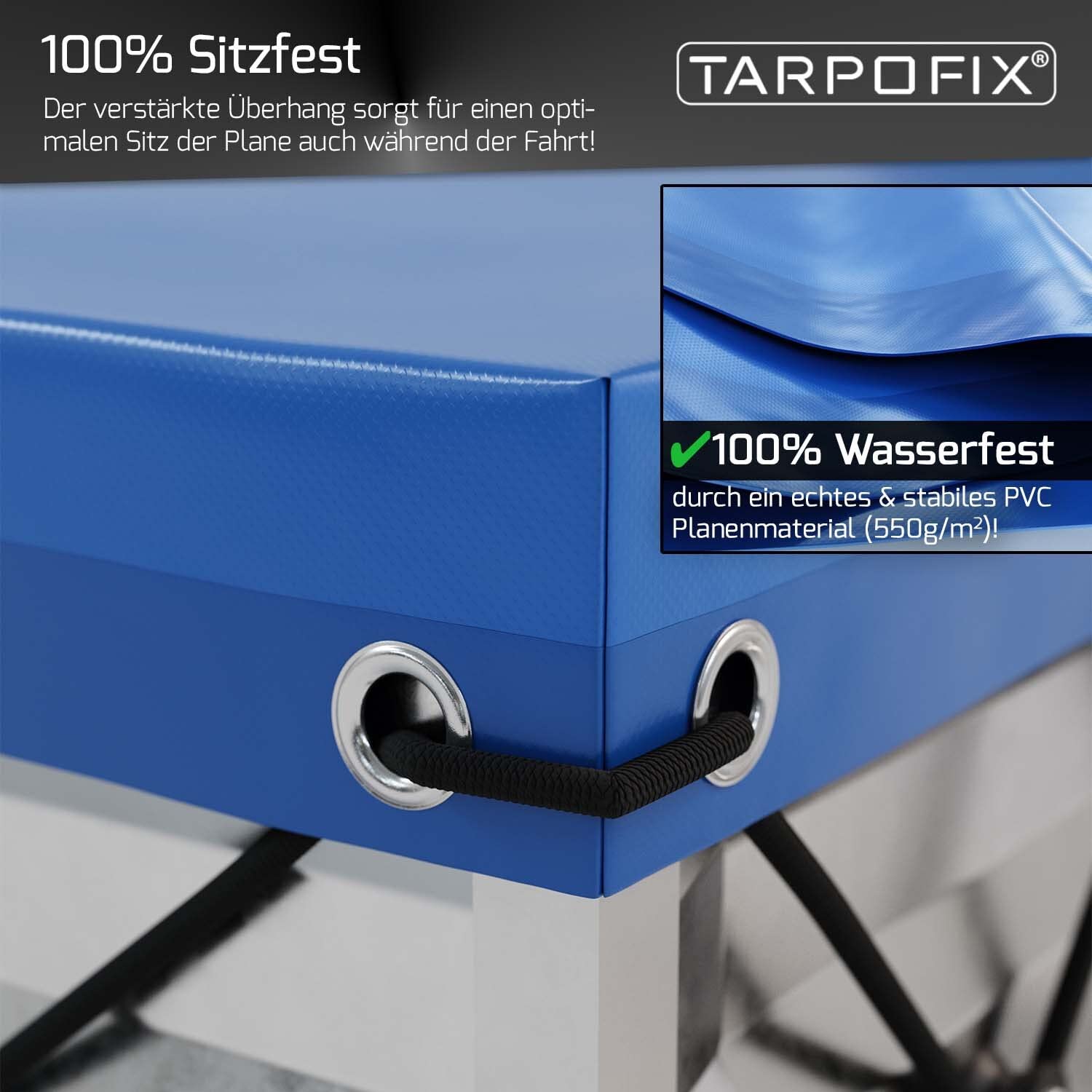 Tarpofix® Bâche Protection Plate 211 x 116 x 8 cm avec Corde de bâche - Bâche de remorque renforcée en PVC - Bache pour remorque Divers modèles de remorques de Voitures de 750kg