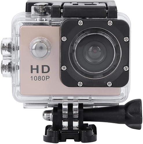 Bindpo Cámara de acción, 1080P 30fps 12MP HD WiFi 30M impermeable cámara deportiva de 2 pulgadas con accesorios para vlogging, buceo, esquí (dorado)