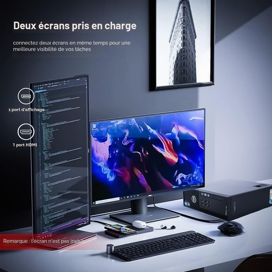 Dell Optiplex 3060 SFF Ordinateur de bureau Intel Core i5-8500, 8 Go de RAM, SSD 256 Go, WiFi, Bluetooth, clavier QWERTY américain, Windows 11 Pro (reconditionné)