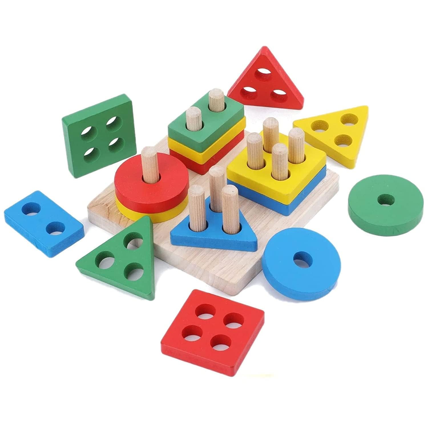 THE BRAIN GYM FACTORY Wooden Sorting & Stacking Toys for Toddlers | Educational Shape Color Recognition Puzzle Stacker | (B0DFM244GC) Amazon Price History, Amazon Price Tracker