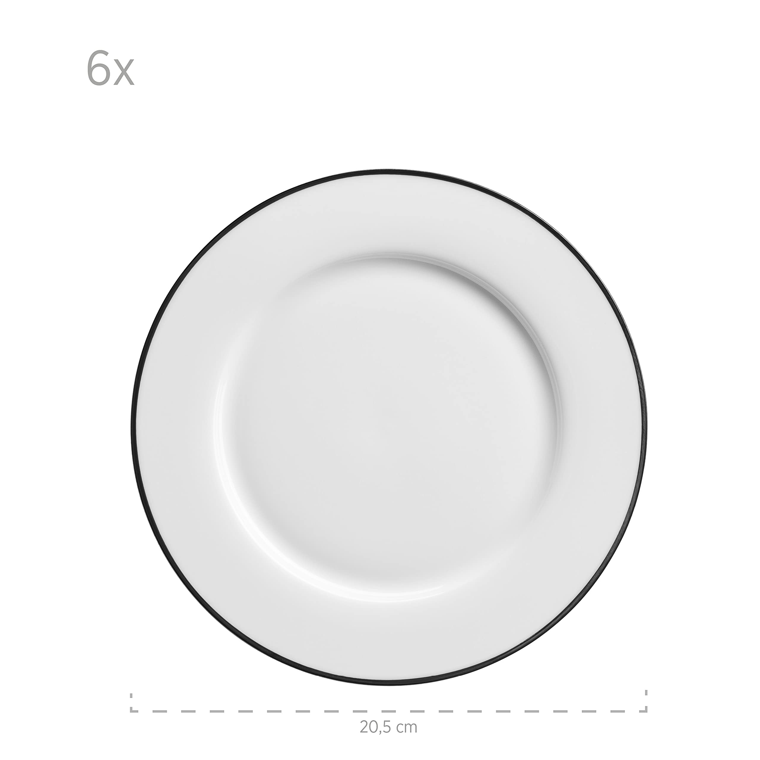 Mäser, Serie Nola - Juego de café para 6 personas, color blanco con borde negro, juego de 18 piezas con tazas de café, platillos y platos de postre, color blanco