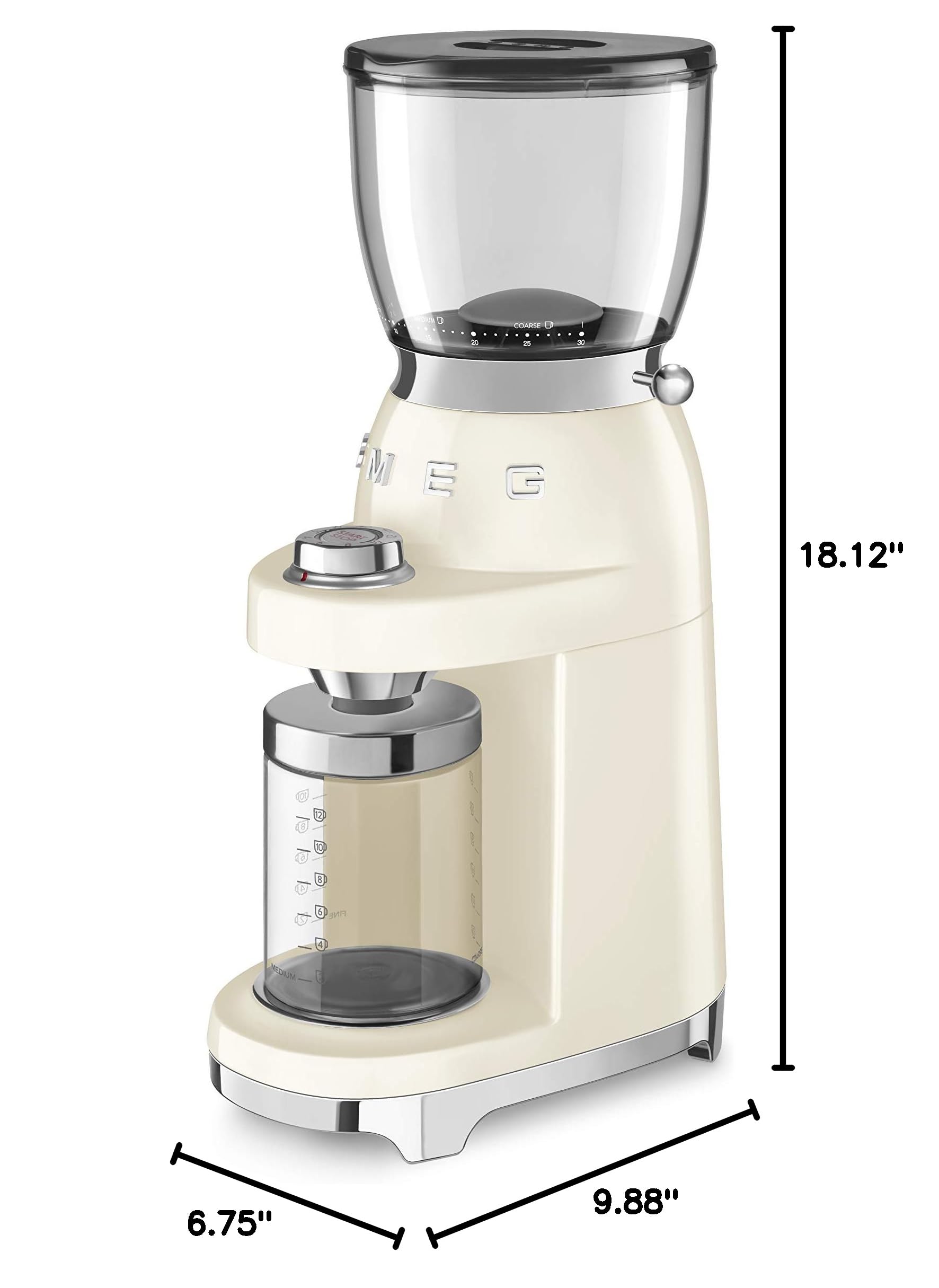 SMEG CGF11 Retro-Style Coffee Grinder – Burr Mill with 30 Grind Settings, Stainless Steel Conical Burrs, Removable Hopper – Precision Countertop Grinder for Espresso, Drip, French Press-Cream