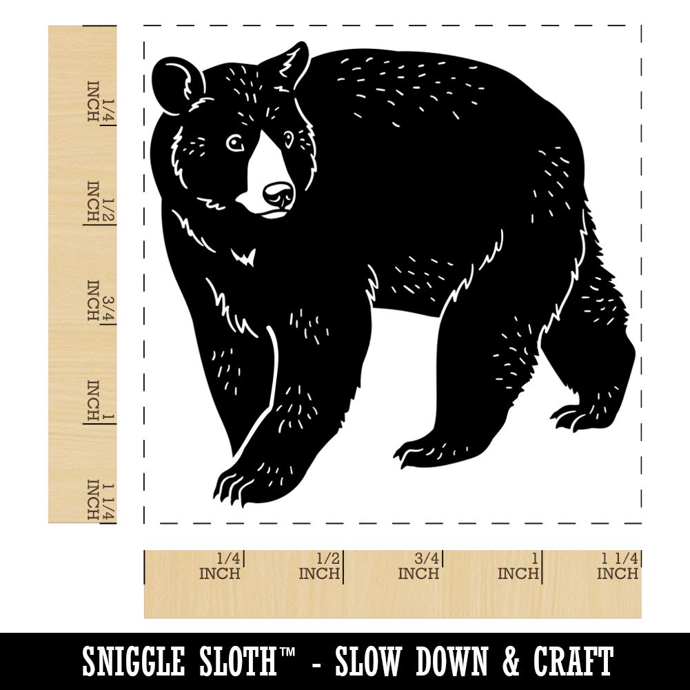 Walking American Black Bear Square Rubber Stamp for Stamping Crafting - 1.25in Small