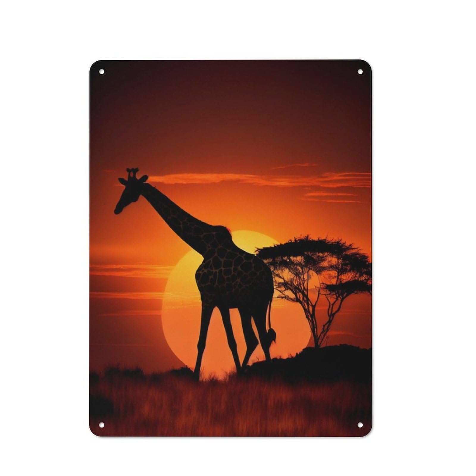 Junmoney Giraffe Sunset Rustic Tin Sign 40X30cm For Café Or Restaurant, A Decorative Christmas Gift For Hospitality Interior Collectors