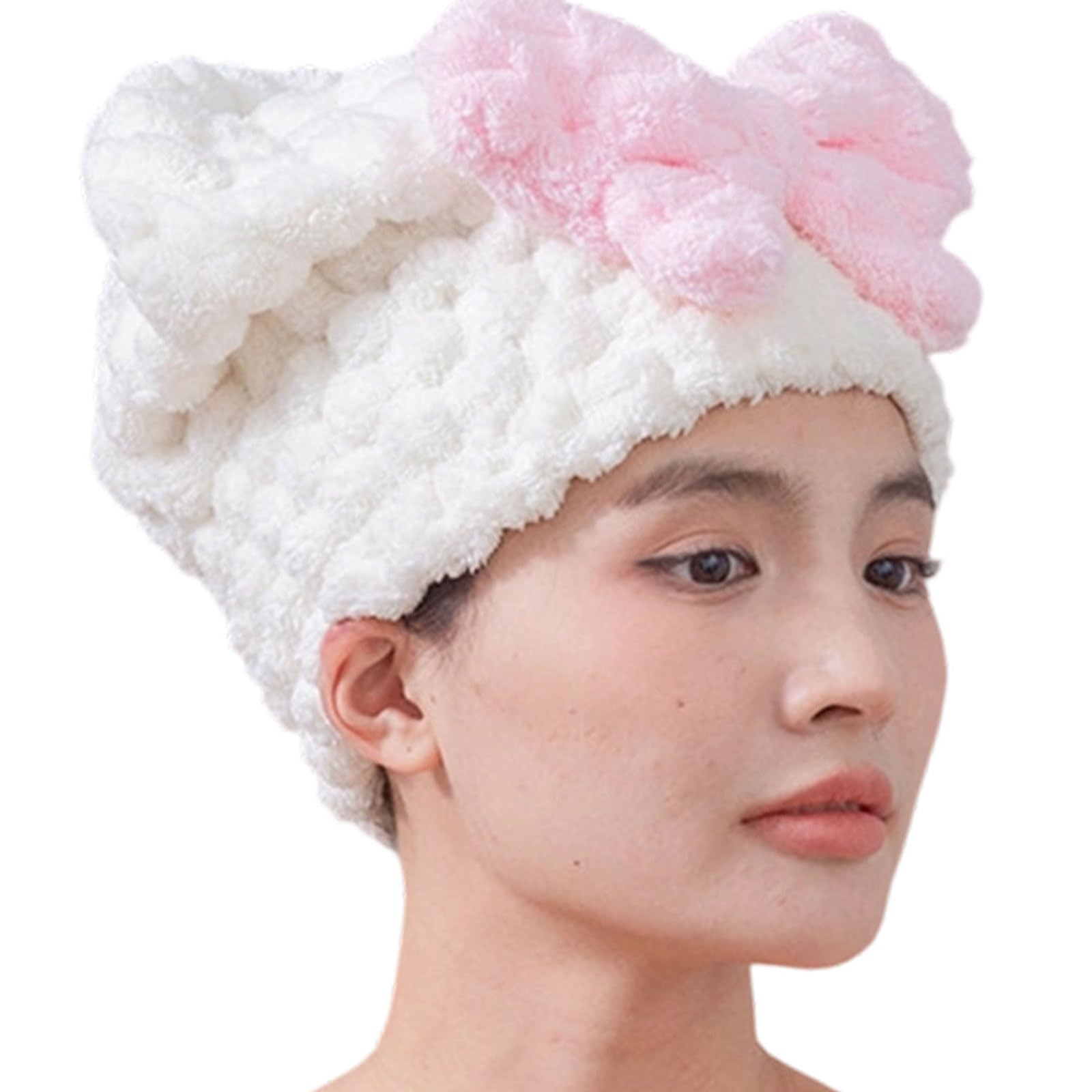 Buxuaaaa Shower Cap with Bowknot Super Absorbent Soft Hair Drying Towel Wrap Turban for Girls and Women Home Gym Activity Quick Dry Hair Towel Cap