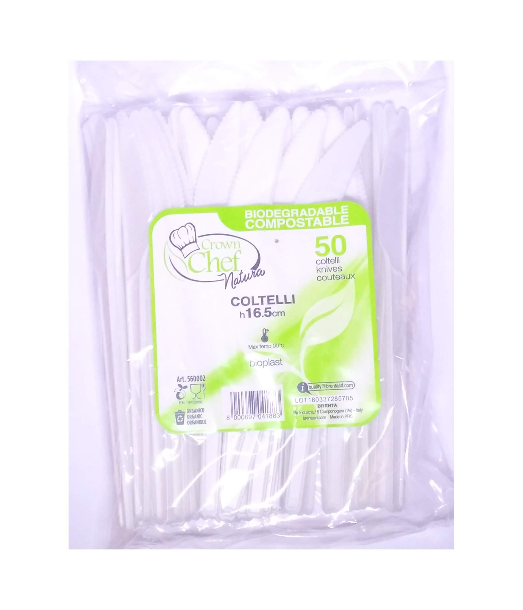 50 BIO COLTELLI COMPOSTABILI BIANCHI monouso biodegradabile organico EN13432 bianco