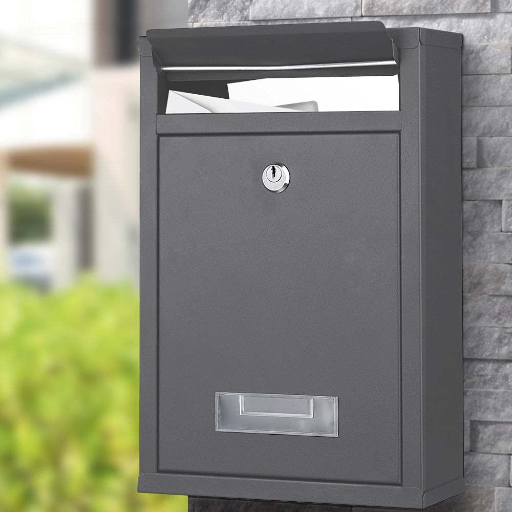 Bakaji Cassetta Postale da Parete in Acciaio Galvanizzato Buca Lettere per Posta da Esterno con Chiusura a Chiave (Grigio Antracite)