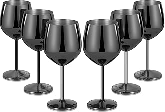Lifecapido Stainless Steel Wine Glasses Set of 6, 18oz Stainless Steel Metal Wine Glasses, Black Wine Glasses with Cup Brush for Party Office Wedding Anniversary, Great for Red White Wine, Black