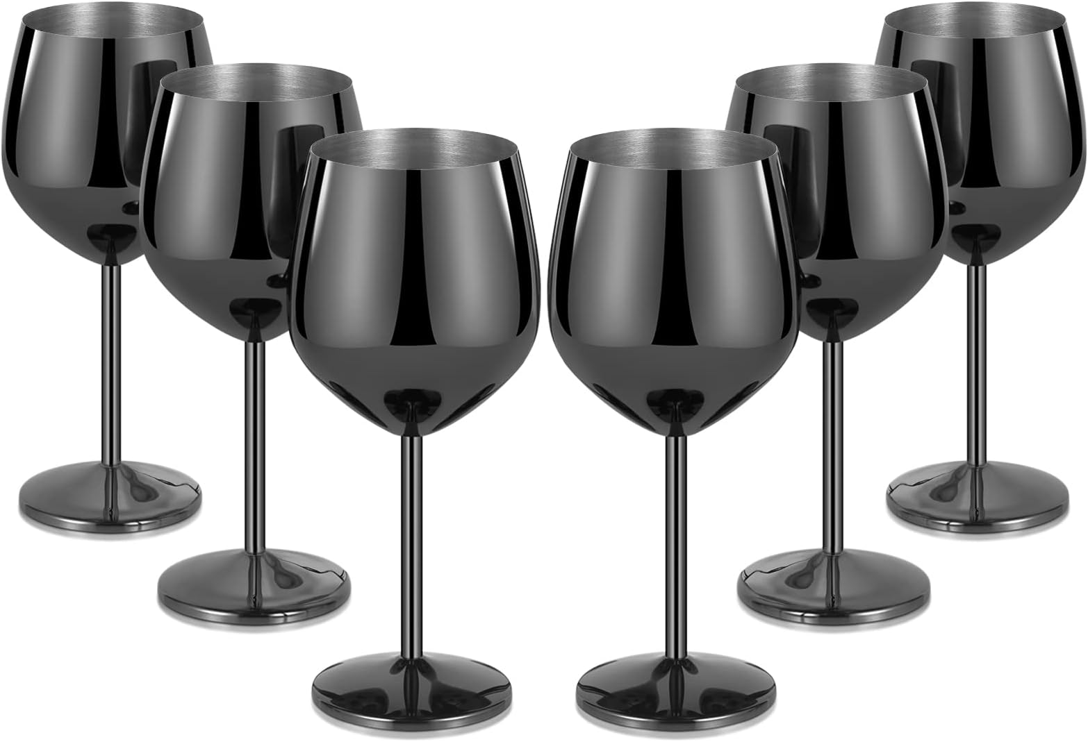 Lifecapido Stainless Steel Wine Glasses Set of 6, 18oz Stainless Steel Metal Wine Glasses, Black Wine Glasses with Cup Brush for Party Office Wedding Anniversary, Great for Red White Wine, Black
