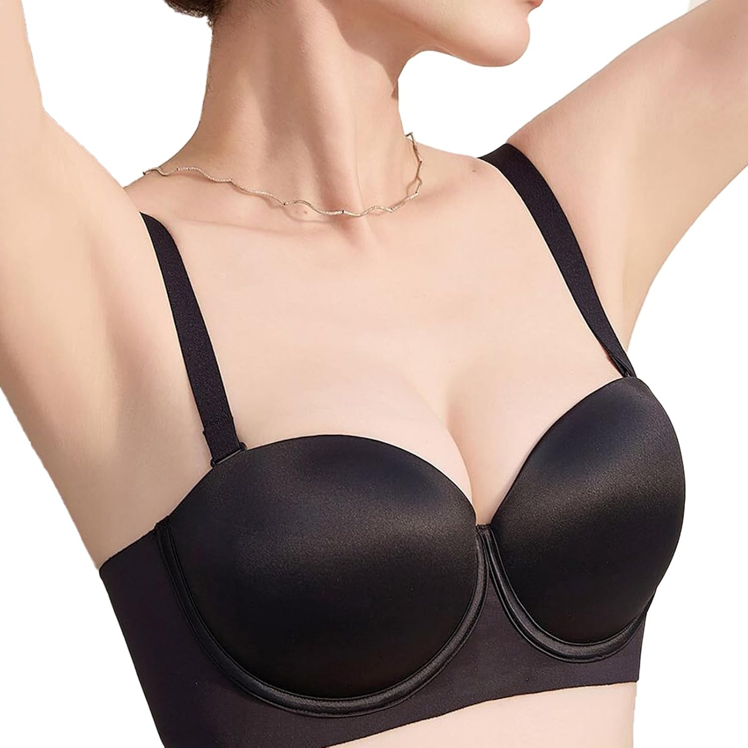 Women's Wireless Push Up Bra, Light Satin Demi Cup- Comfortable Supportive Bras Skin-Friendly Bras