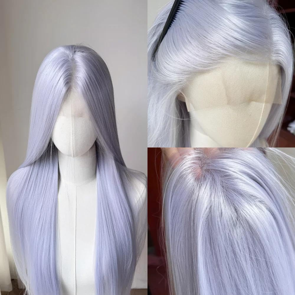 Haarpflege Frauen Gerade Natürliche Silber Lila Perücke 13 * 4 Spitze Vorne Für Cosplay
