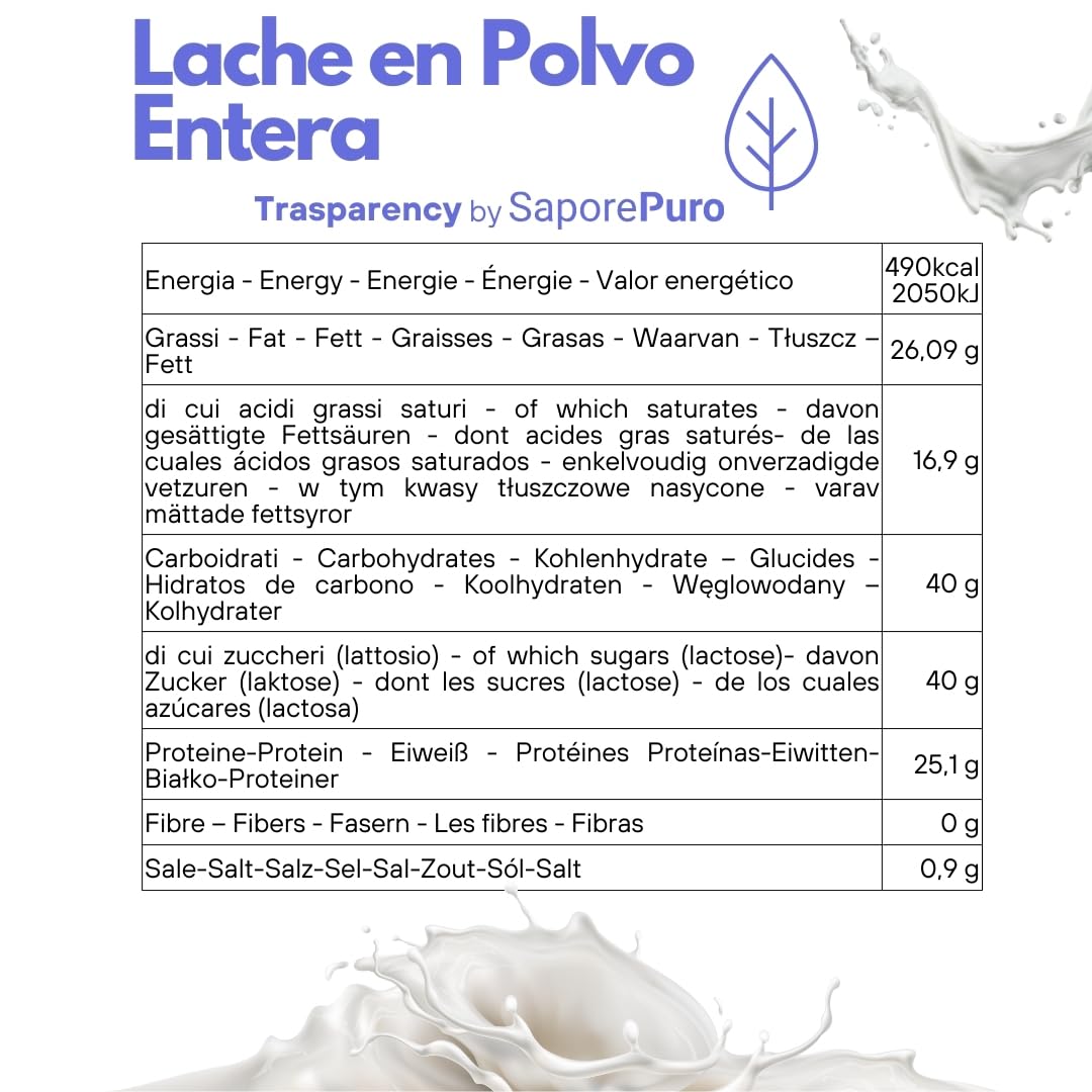 Saporepuro Leche en polvo entera 1 kg 26% grasa