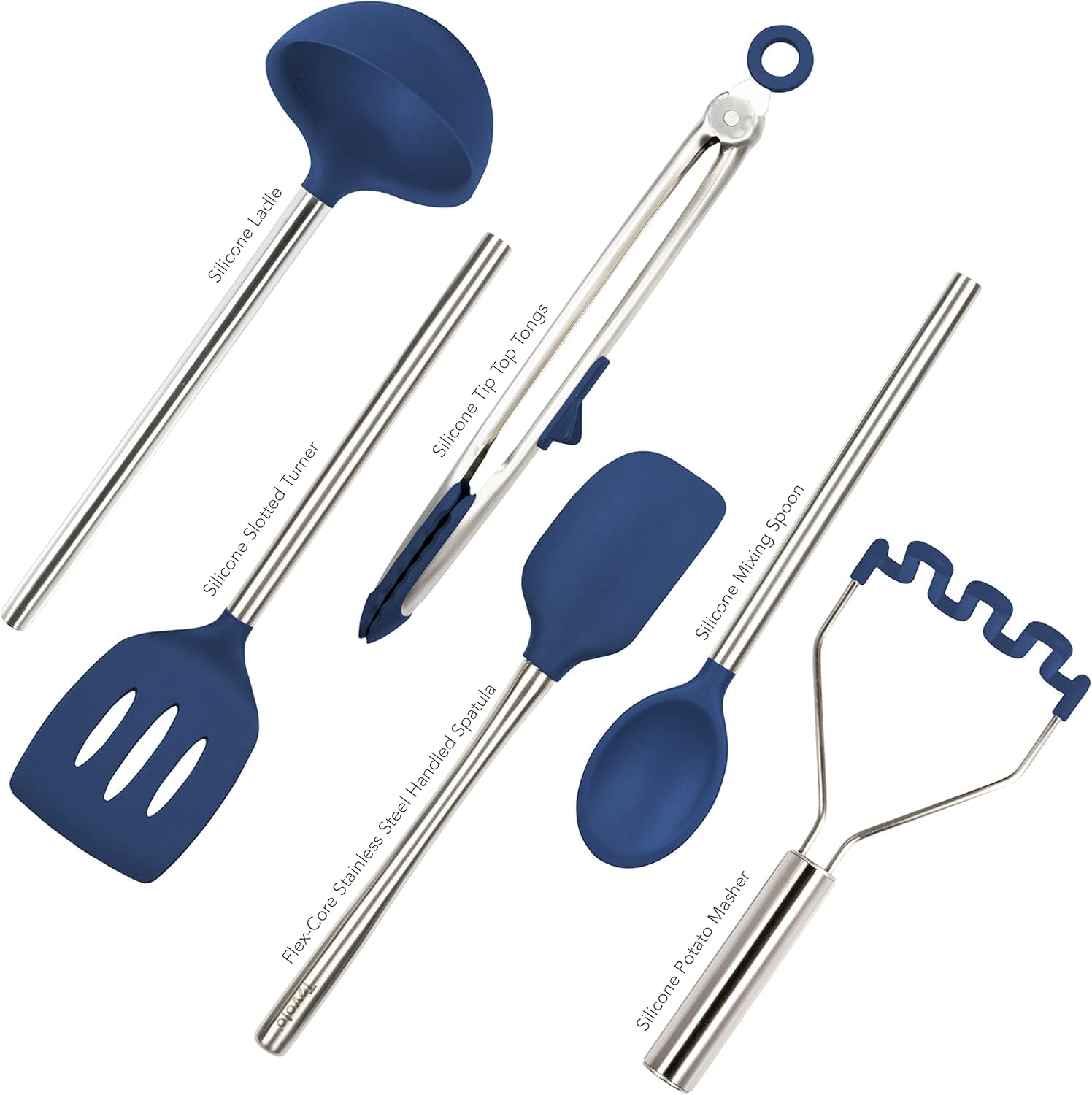 Tovolo 60145-301 Lot de 6 ustensiles en silicone pour la préparation des repas, la cuisine, la pâtisserie, etc. Indigo profond