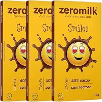 Kit 3 Unidades de Chocolate sem Lactose 40% Cacau Smiles de 70g cada - Zeromilk