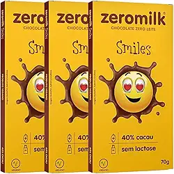 Kit 3 Unidades de Chocolate sem Lactose 40% Cacau Smiles de 70g cada - Zeromilk