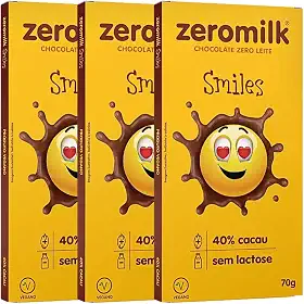 Kit 3 Unidades de Chocolate sem Lactose 40% Cacau Smiles de 70g cada - Zeromilk