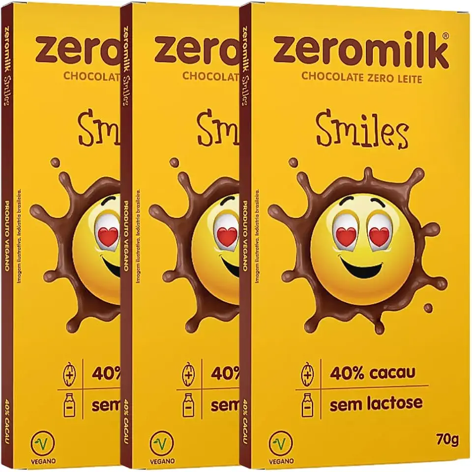Kit 3 Unidades de Chocolate sem Lactose 40% Cacau Smiles de 70g cada - Zeromilk