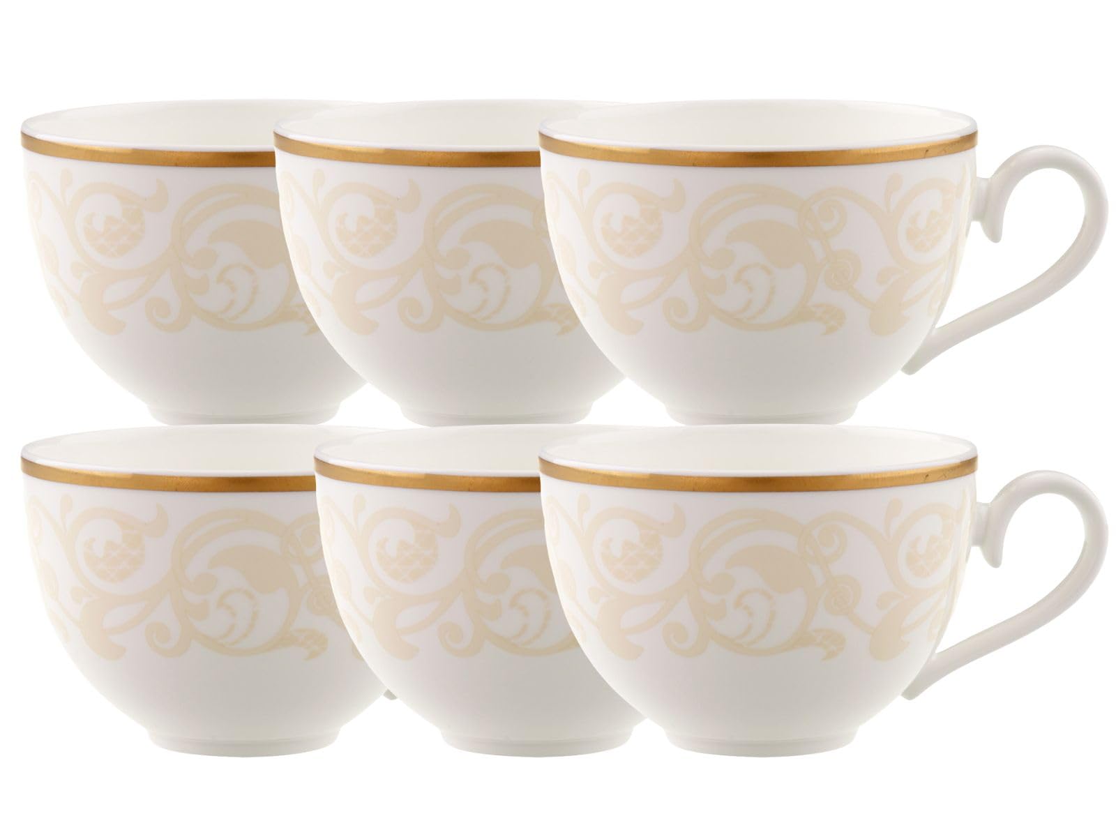 Villeroy & Boch Ivoire Filiżanki do kawy/herbaty 120 ml, zestaw 6 sztuk, naczynia do kawy/herbaty z ciepłymi nutami w kolorze złotym i kości słoniowej, nadają się do mycia w zmywarce, porcelana