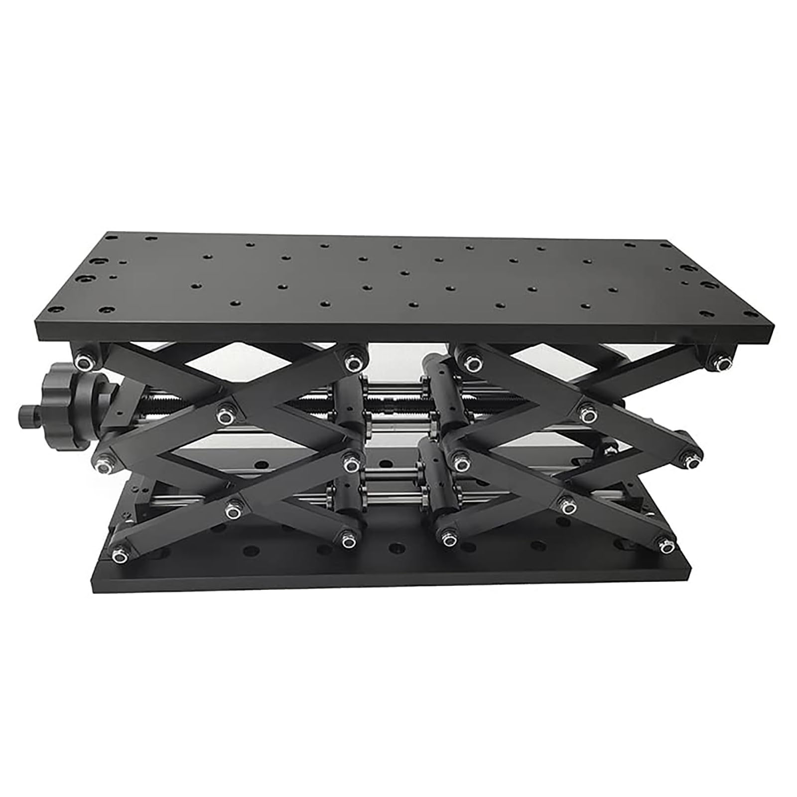 Laboratoryjny stół podnoszący, aluminiowy podnośnik nożycowy o skoku 120 mm i nośności 20 kg, mechanizm samoblokujący do laboratorium optycznego i fabrycznego