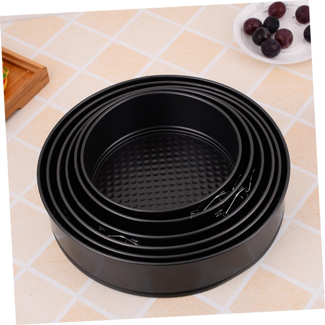 6 Moldes Redondos Antiadherentes de Acero al Carbono para Tartas | Negro, Fondo en Panal y Hebilla, Aptos para Fiestas y Bodas, Pack de 6 Piezas