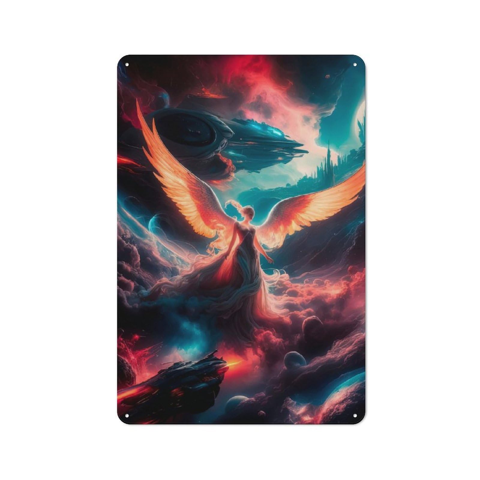 Junmoney Celestial Angel Ascend Retro-Style Metal Plaque 30X20cm For Kitchen Or Home Bar, Gift For Home Bar Enthusiasts During The Christmas Season
