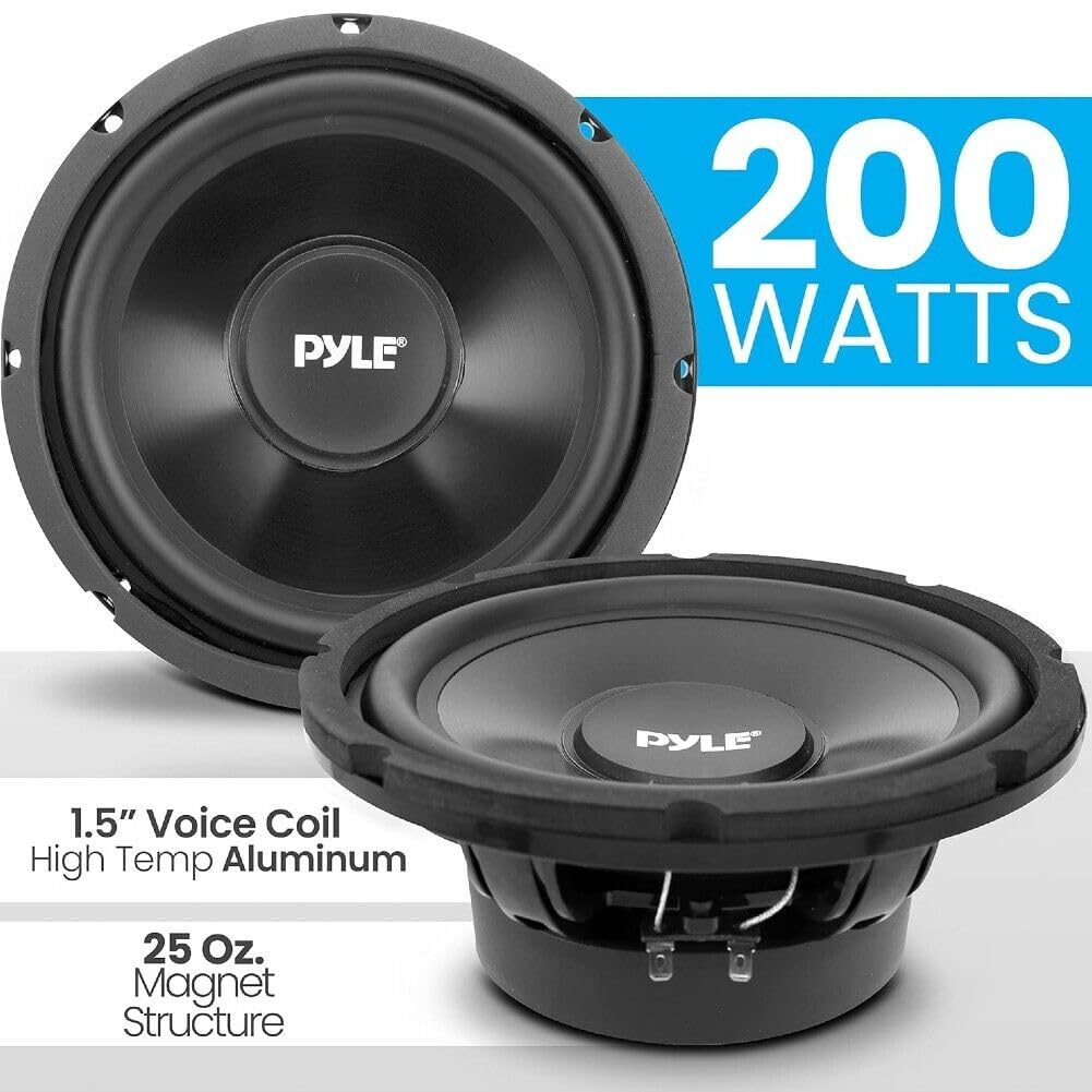 KIT SET PER PYLE PLMW83 1 subwoofer da 20 cm 200 mm 8" di diametro, 100 watt rms 200 watt max, singola bobina, impedenza 4 ohm, 91 db, sospensione in gomma, per bagagliaio auto, 1 pezzo