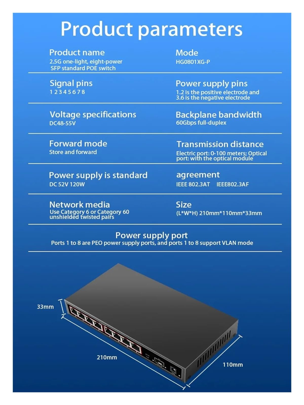 Conmutador Ethernet PO//E RJ45 de 9 Puertos, 2,5 GbE, 10 G SF.p+, conmutador de Red con Enlace Ascendente, Plug and Play no administrado.(Switch with A/*U Plug)