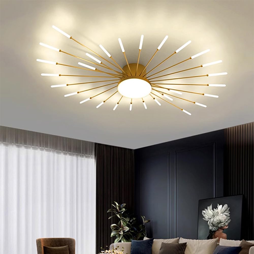 DELIPUSHI Led Ceiling Chandelier,Golden 28 Lights,40W 4500K Natural Warm White Light Chandelier, for Living Room Bedroom Dining Room Children's Room