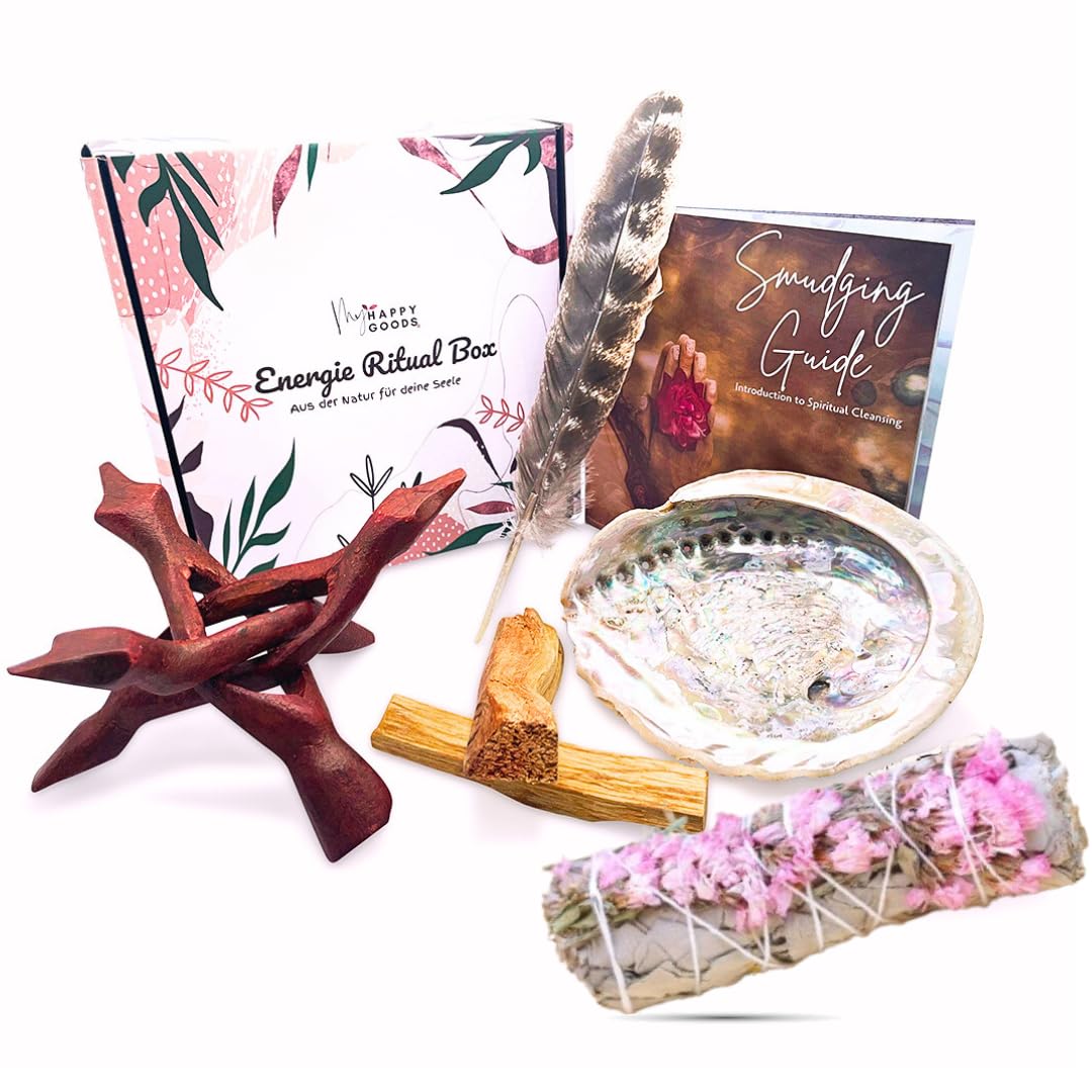 Kit Smudge - d’encens en kit - Palo Santo et sauge blanche avec lavande - Avec un élégant bol d'encens en nacre - Belle alternative aux ormeaux