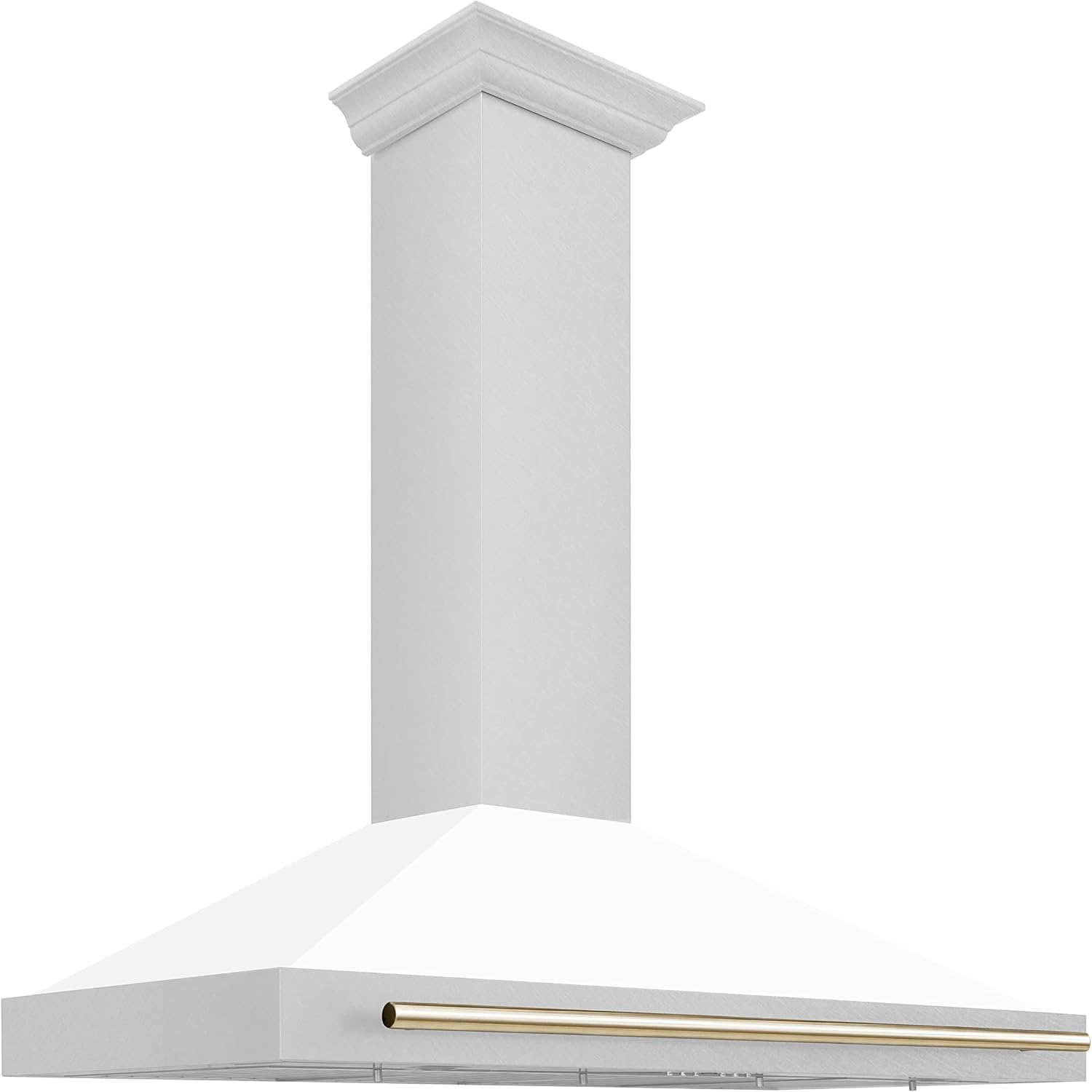 ZLINE Autograph Edition 48 in. Convertible Satin Stainless Steel Wall Mount Range Hood with White Matte Shell and Polished Gold Handle (KB4SNZ-WM48-G)