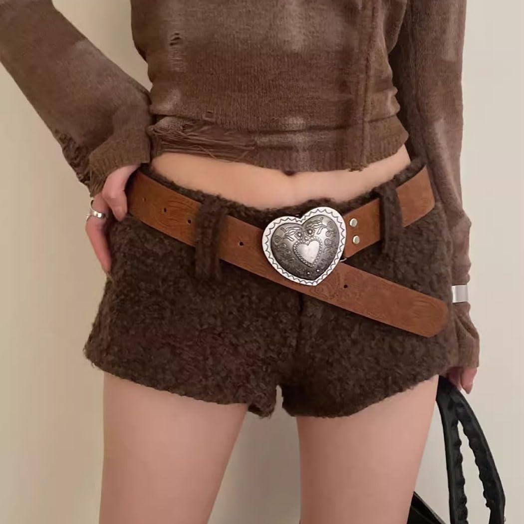 Yalice Western Leather Belt for Women Men Y2K Cowgirls Cowboys Belt with Heart Buckle - Image 2