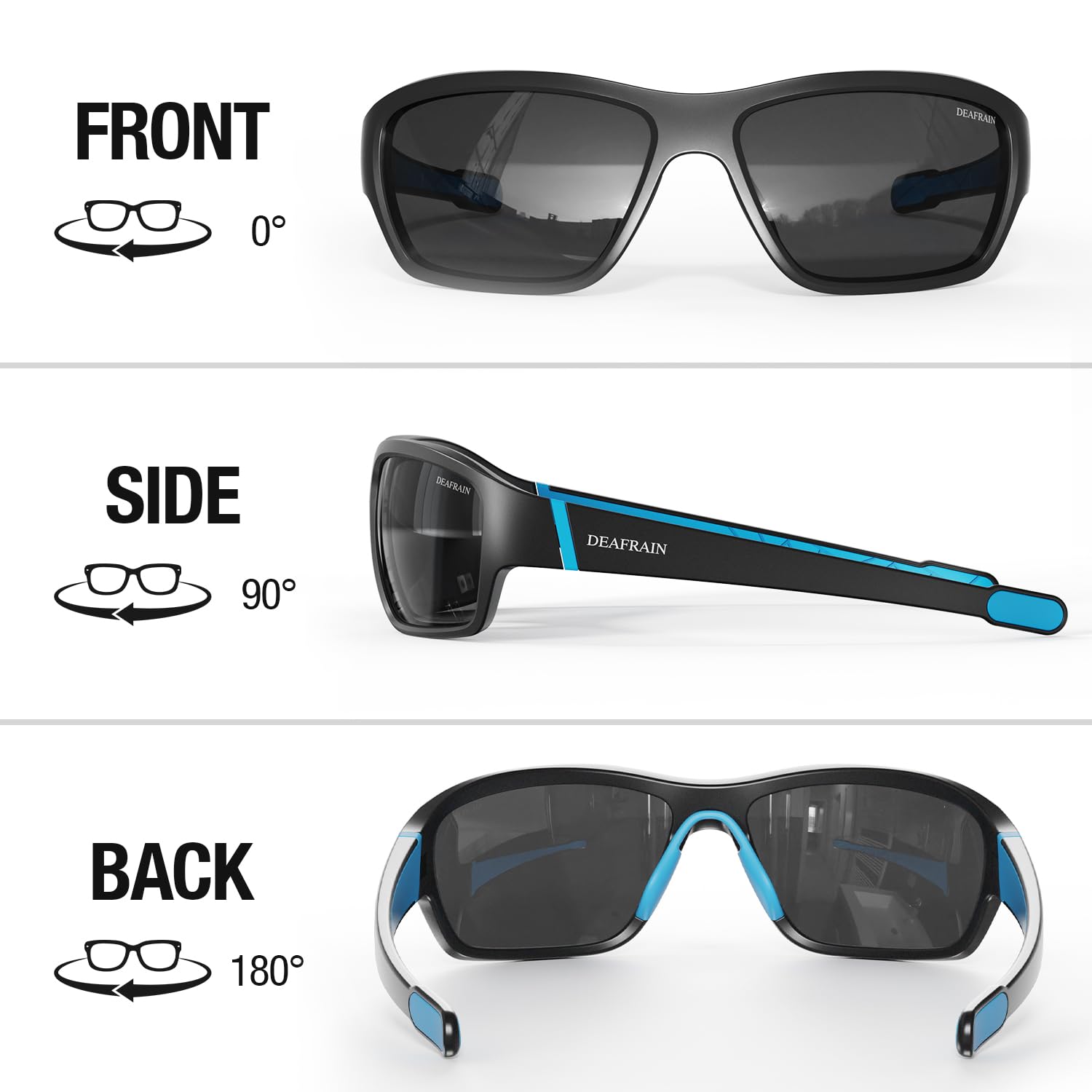 DEAFRAIN Polaryzowane sportowe okulary przeciwsłoneczne dla kobiet i mężczyzn, do wędkowania, biegania, baseballu, golfa, ochrona UV400, oprawka TR90