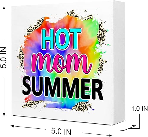 Miniatura 2 de Letrero de madera de verano con texto en inglés "Hot Mom", diseño rústico de leopardo de verano, decoración de escritorio para casa costera, playa