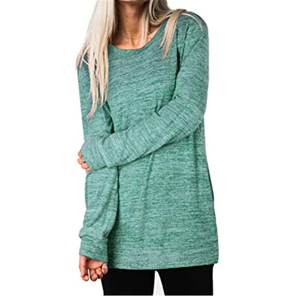 HPLY Women's Casual Scoop Neck Long Sleeve Solid Color with Pocket Shirts Tunic