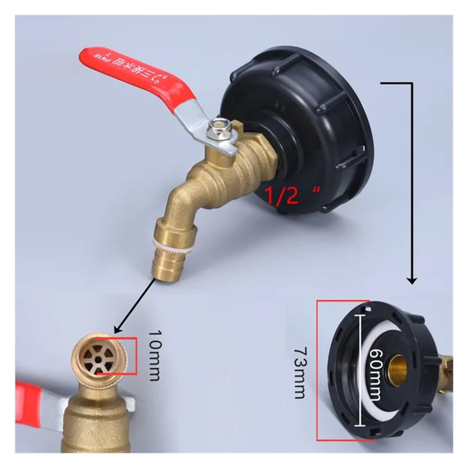 IBC Adapter do kranu zbiornika, grube złącze gwintowane 1/2" 3/4" części zamienne do metalowego i mosiężnego kranu (45872)
