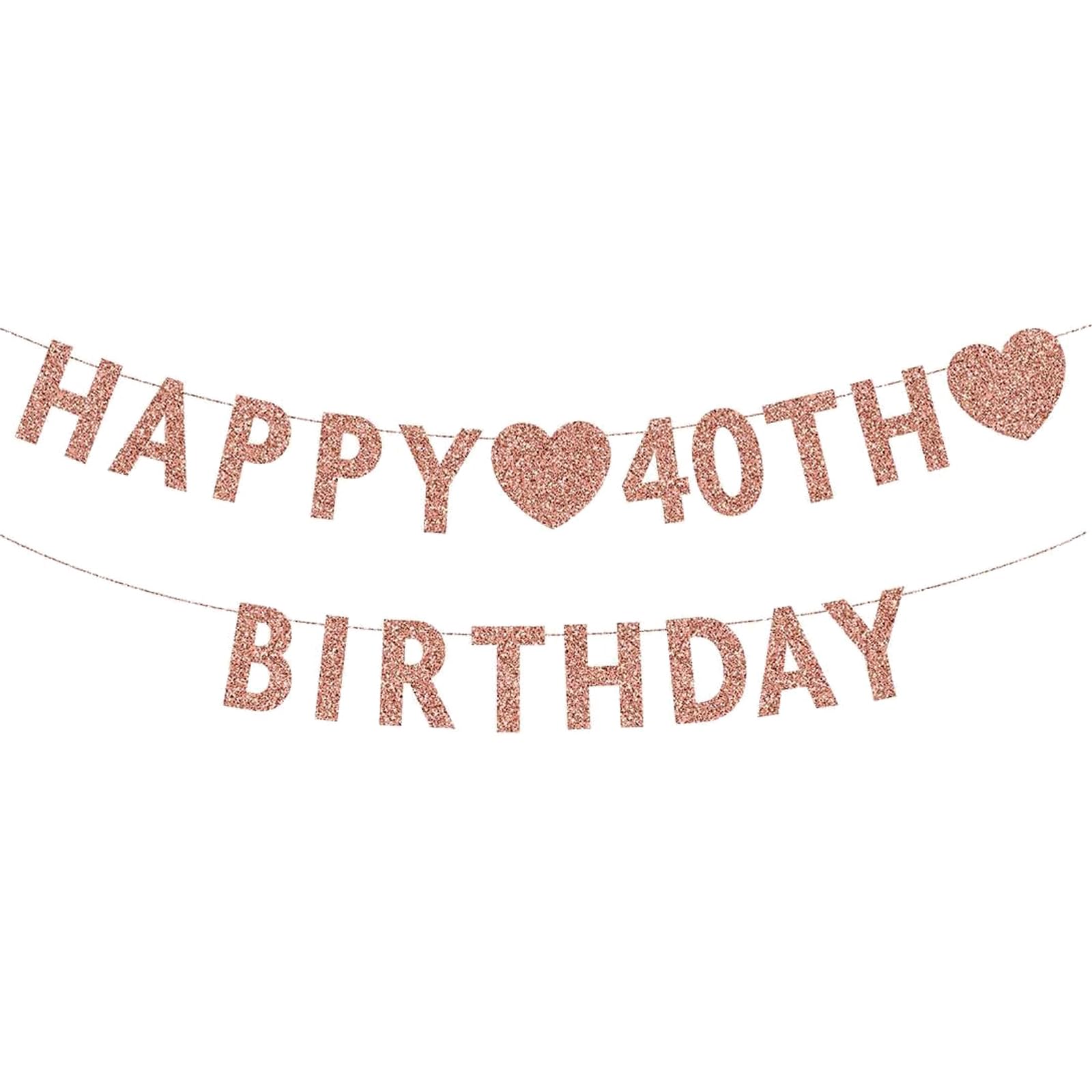 UVATAHONA Happy 40th Birthday Decoration Banner, Rose Gold Glitter Happy 40 Years Old Birthday Party Decorations for Women or Men