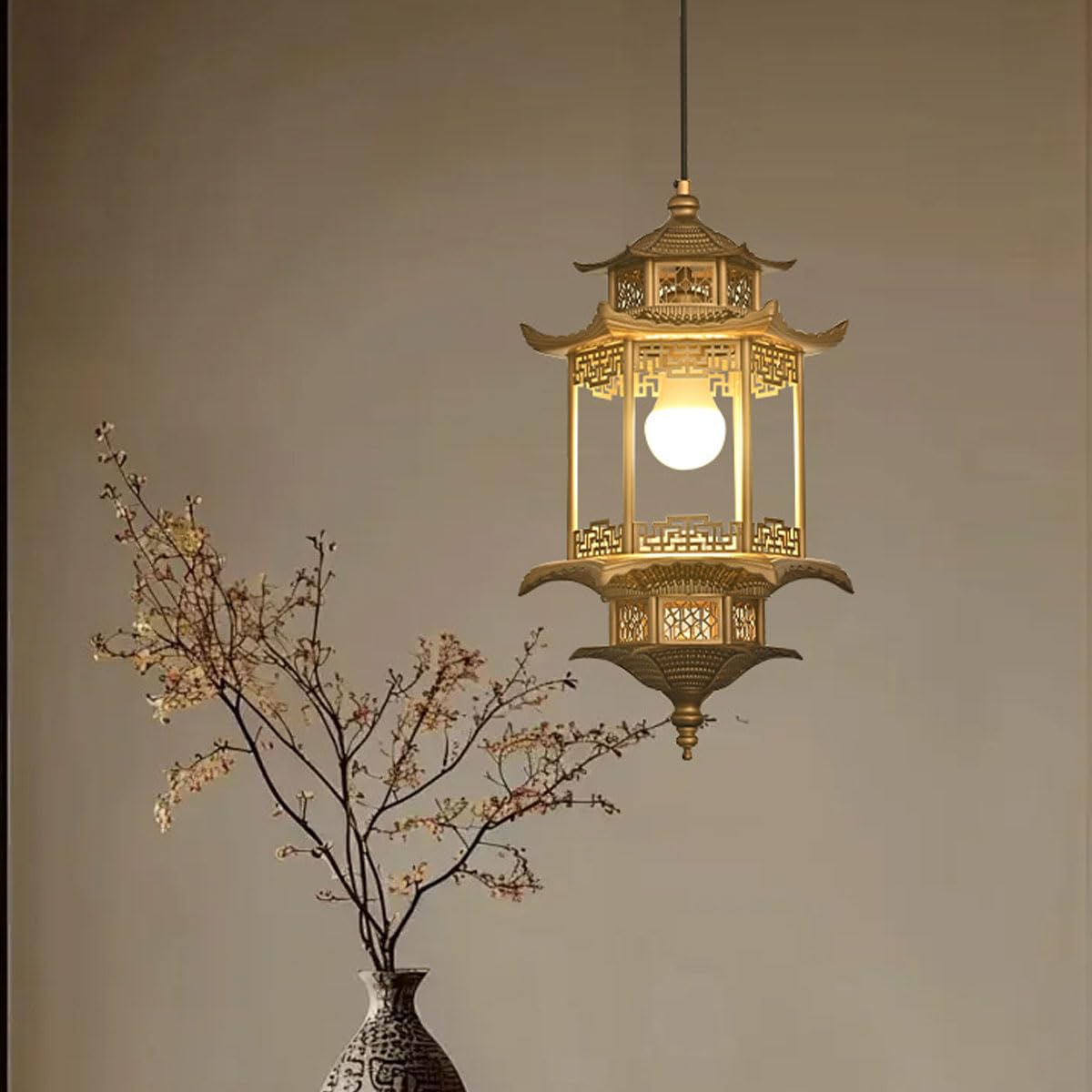 Nowy chiński styl sześciokątny pawilon wiszący lampa wisząca z metalu, żyrandol w stylu chińskim Zen Palace nadaje się do ganku lub herbaciarni