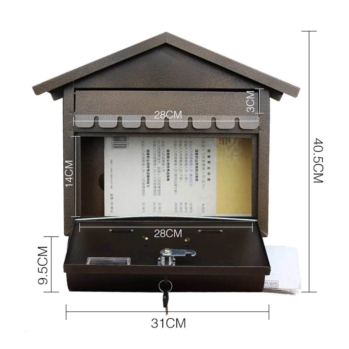 Villa Mailbox Outdoor Schmiedeeisen Wandbehang Zeitungsbar Kreativer Vintage Wandbriefkasten
