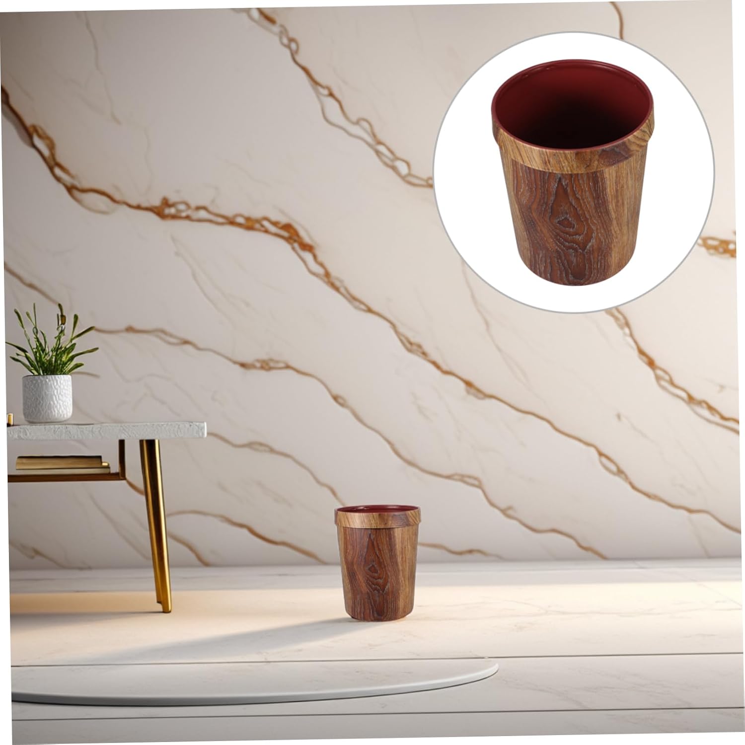 NUOBESTY Garbage Trash Can Vintage Waste Can Plastic Garbage Plastic Wood Grain Trash for Bedroom Living Room Bathroom
