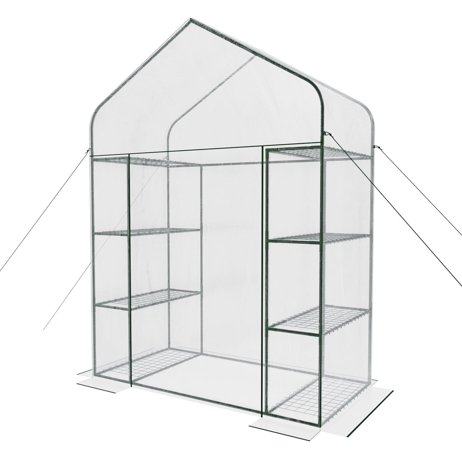 Serra Da Giardino Per Orto Con 8 Ripiani In Metallo Telaio A Casetta In Acciaio Telo Trasparente In PVC Porta Avvolgibile Apertura A Cerniera Protezione Piante Giardinaggio 143 x 74 x 195 Cm