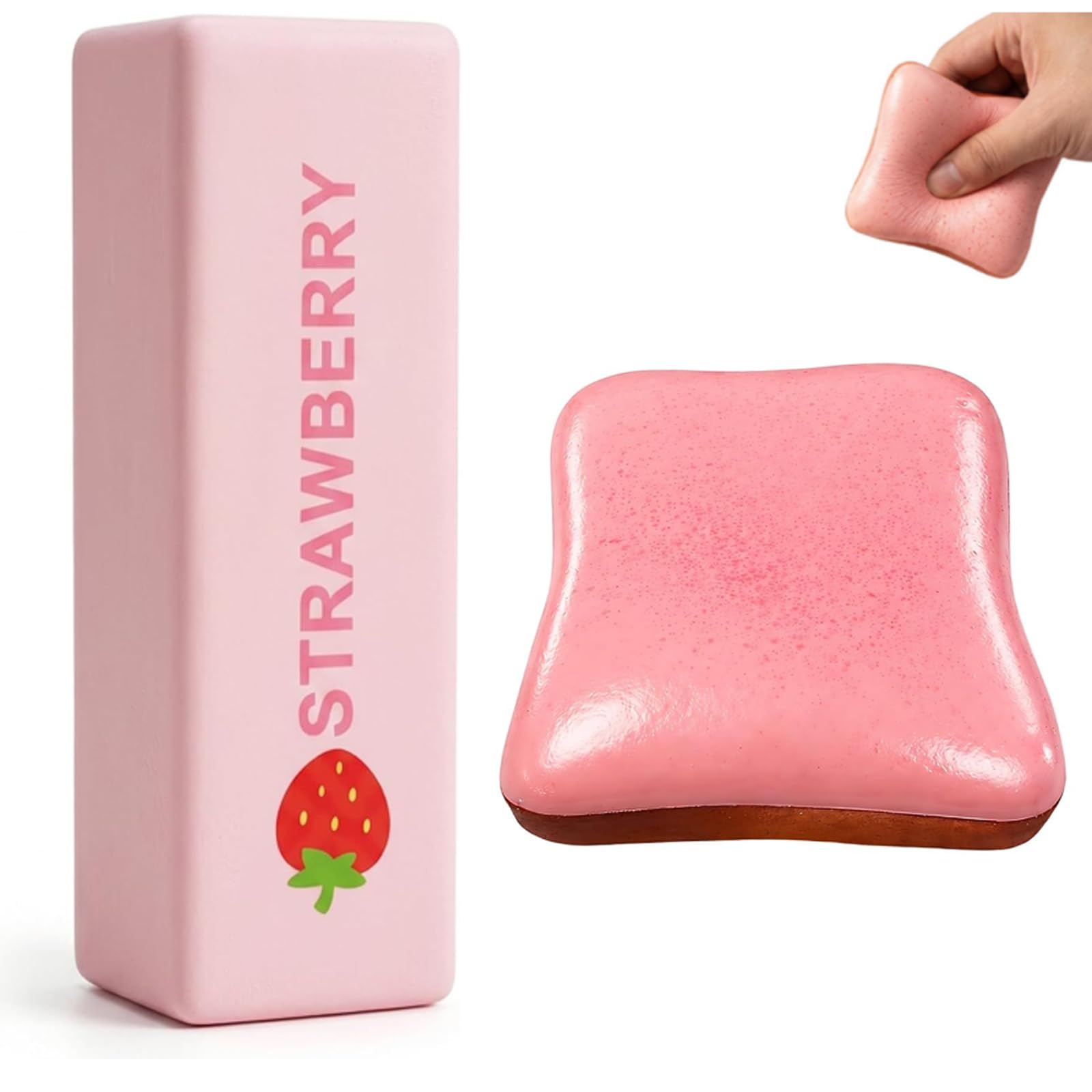 2Pcs Butter, Cheese & Toast Squishies Set, Soft Strawberry Toast Design, with Squishy Bread and Butter for Desk Decor, Office and Study Areas