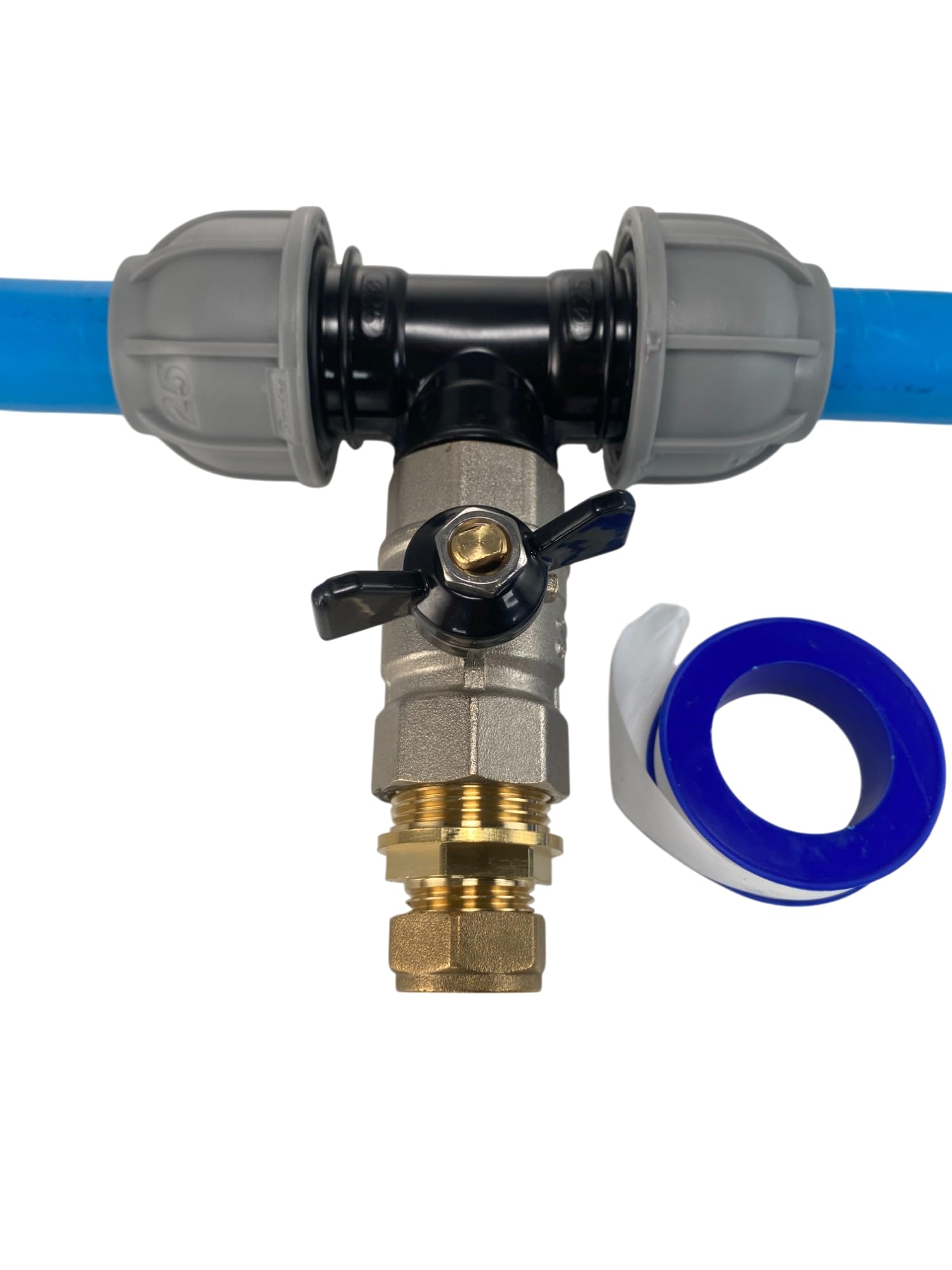 Cost Wise Gray Water Supply Pipe Tee Off Fitting With Butterfly Valve And Copper Pipe Connection,Suitable For 20Mm Or 25Mm Mdpe Water Pipe To Fit 15Mm Or 22Mm Pipe (20Mm Mdpe-15Mm Copper)