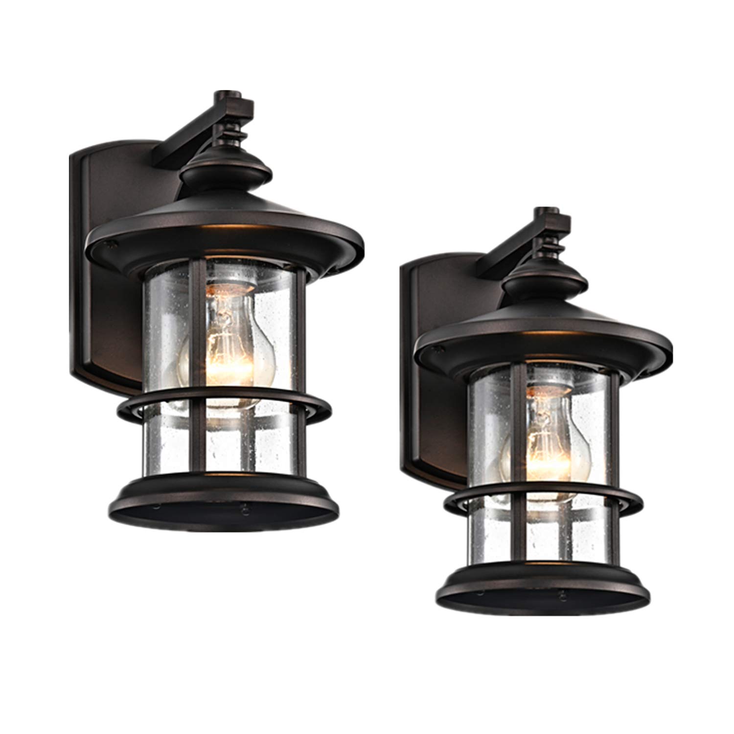 MICSIU Outdoor Wall Light Fixture Exterior Wall Mount Lantern Waterproof Vintage Wall Sconce with Clear Seedy Glass for Front Porch, Patio, Backyard (Oil Rubbed Bronze 2 Pack)
