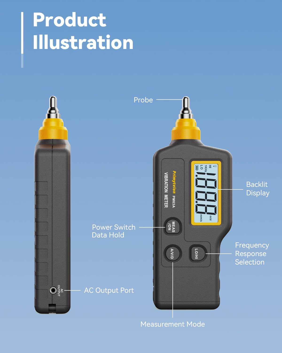 PM63A Vibration Meter Handheld, High-Precision Digital Vibration Tester, 20-Hour Continuous Runtime for Predictive Maintenance & Motor Analysis — Amazon image 6