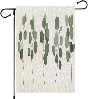 Small Burlap Garden Flag 12x18 Inch Double Sided Floral Decoration Eucalyptus Silver Greenery Botany Gum Painted Tree Nature Miscellaneous Spring Flag for Outside Yard Decoration