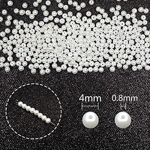 Toaob 370 x Round Glass Beads with Pearlescent Beads Assorted White 4 mm with Beading Needle for DIY Spacer Crafts Necklaces Bracelets Earrings Jewellery Making - Image 2