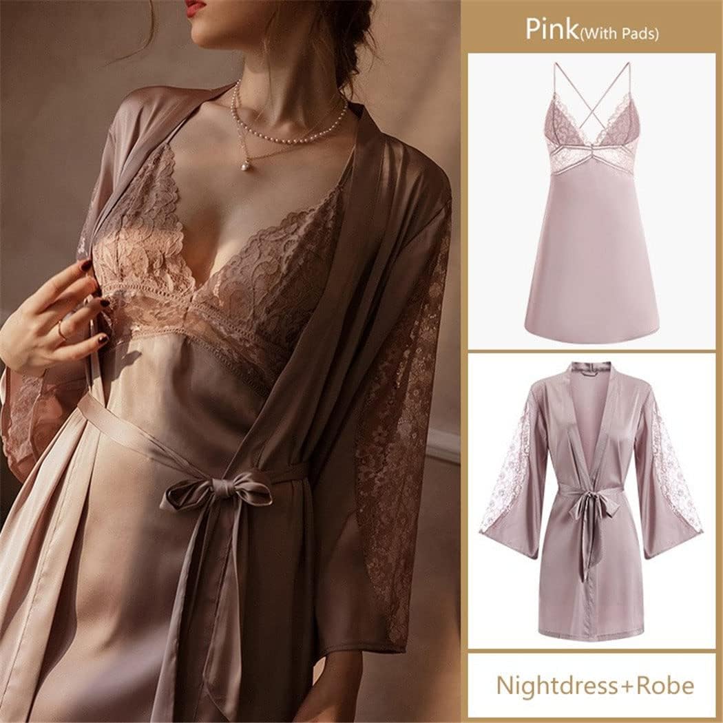 Haitpant Women Robe Sets Night Dress Satin Sleepwear Bride Bridesmaid Wedding Sexy Lace Nightgown Kimono Bathrobe Gown