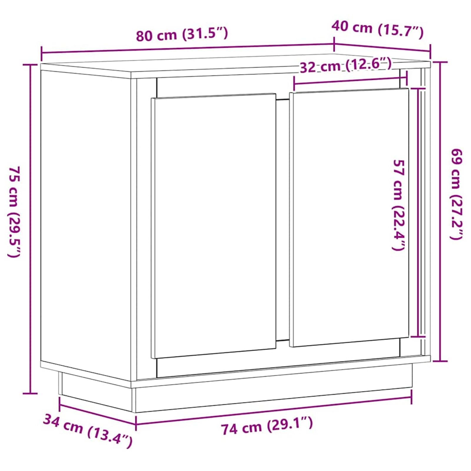 Credenza in legno anticato, 80 x 40 x 75 cm, in legno con 2 ante incernierate, mobile moderno per soggiorno e sala da pranzo per riporre con stile