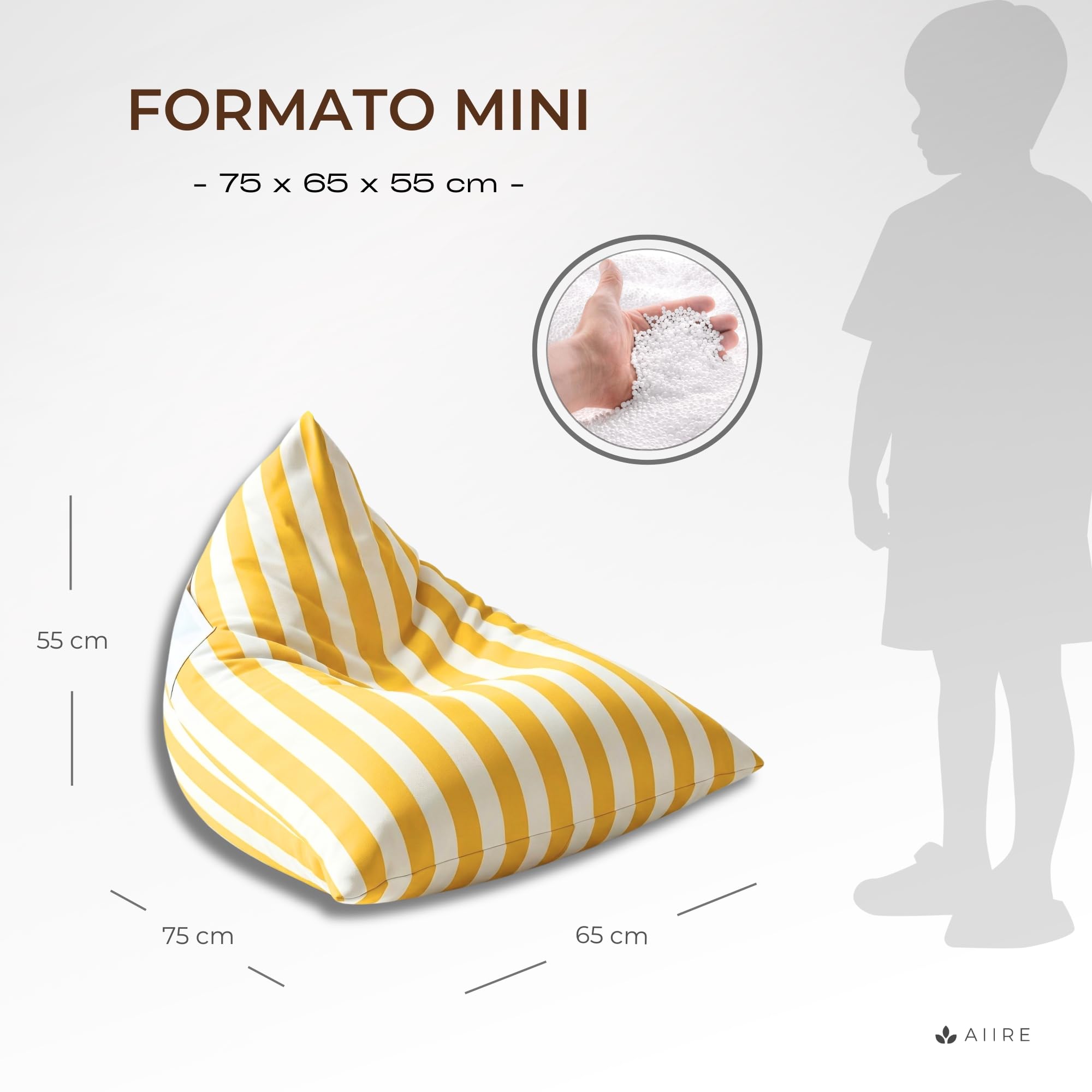 Aiire Puff Exterior Jardín con Relleno Incluido - Tejido Olefina Premium, Desenfundable y Lavable - Sofá Exterior para Playa, Terraza o Piscina - Bean Bag Chair Ligero Amarillo [75x65x55 cm]