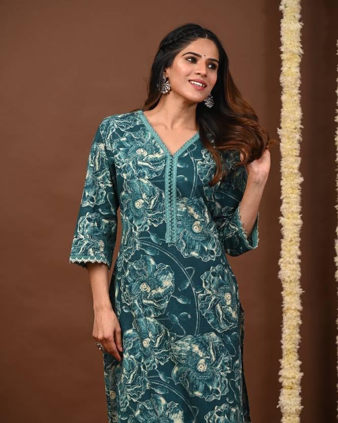 Image of FIRSTRAIN Women Cotton Straight Printed Kurti | Soft Breathable Kurta for Office & Casual Use | | Trendy Festive & Regular Wear Cotton Kurti